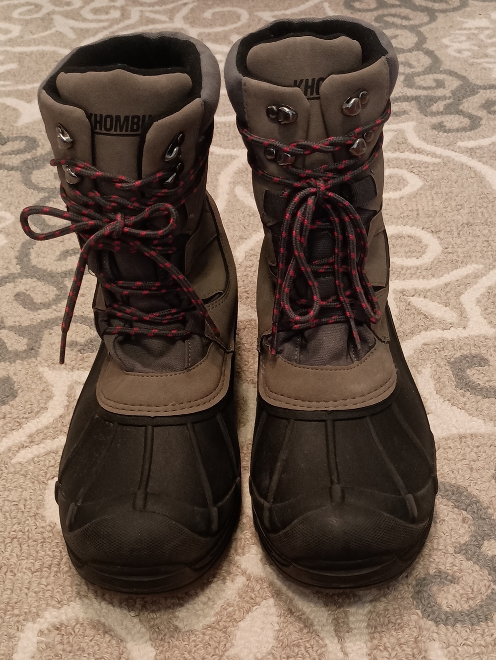 Khombu Grayand Black Waterproof Lace-Up Snow Boots with Red-Detail Laces